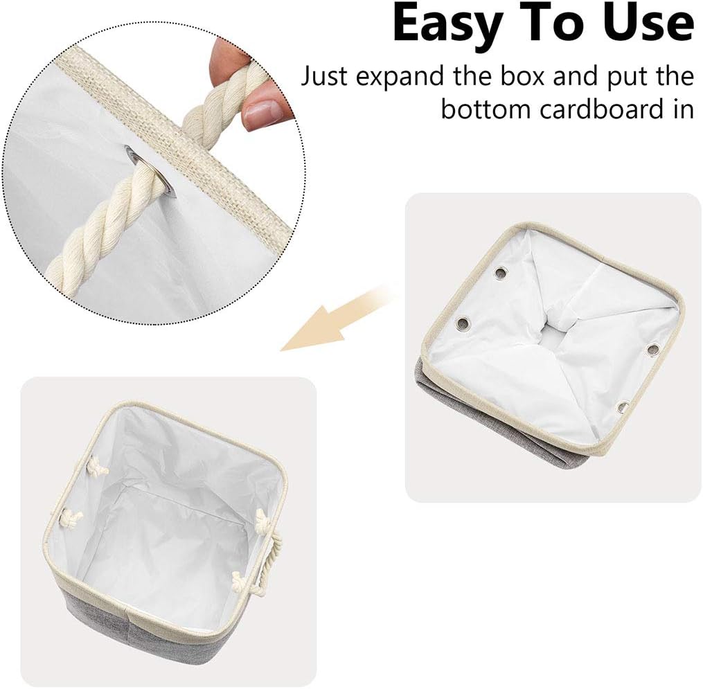 i BKGOO 3Pack Large Foldable Storage Bins，Collapsible Sturdy Cationic Fabric Organizing Storage Basket Cube with Cotton Handles for Home Office Shelf Clothes Toys Khaki-Grey 13×13×13 inch