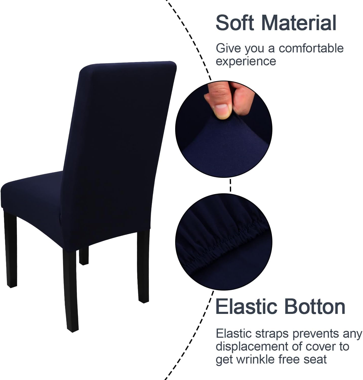 JQinHome 6 Pcs Dining Chair Slipcover,High Stretch Removable Washable Chair Seat Protector Cover for Home Party Hotel Wedding Ceremony (Navy Blue)