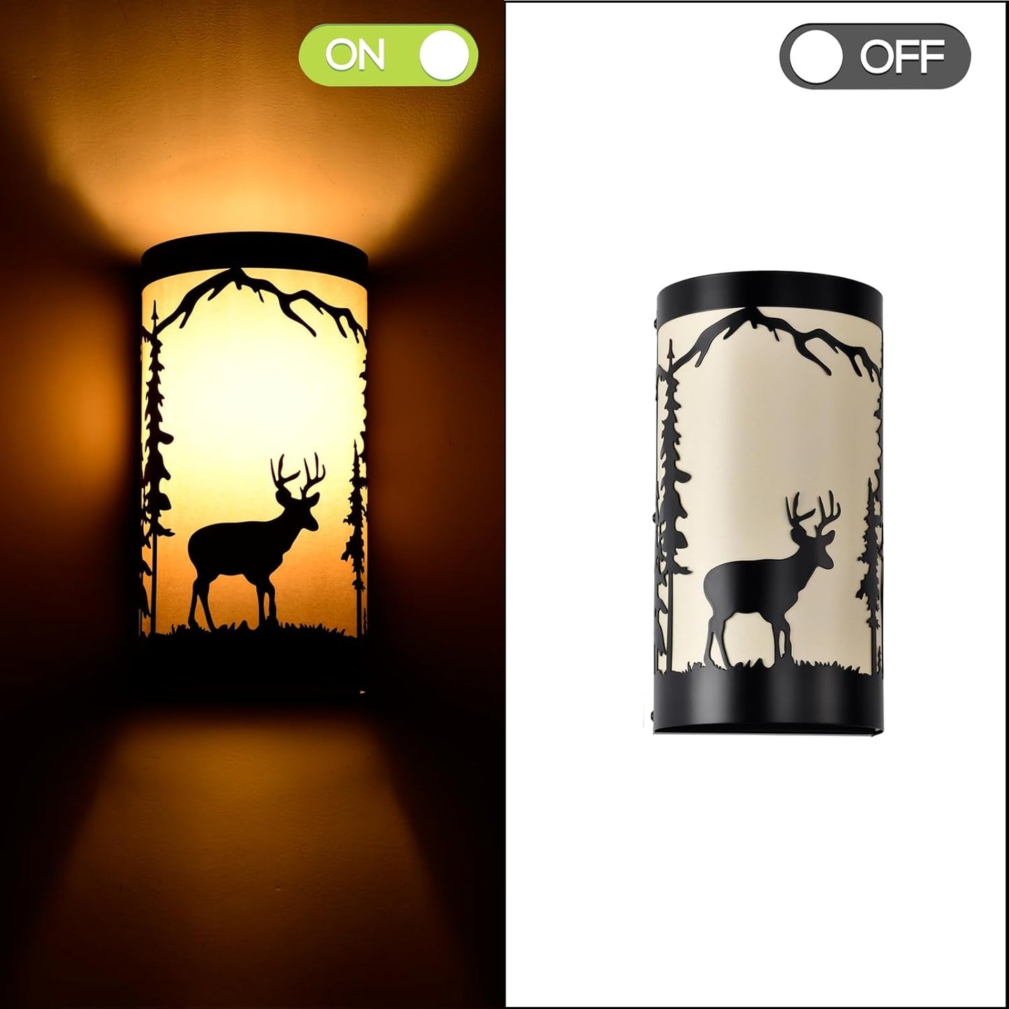 Wall Sconces Set of Two,Deer Cream White Parchment Rustic Wall Sconces,Farmhouse Black Sconce Light,Industrial Metal Indoor Wall Light Fixtures,Wall Lamps for Bedroom,Living Room,Hallway