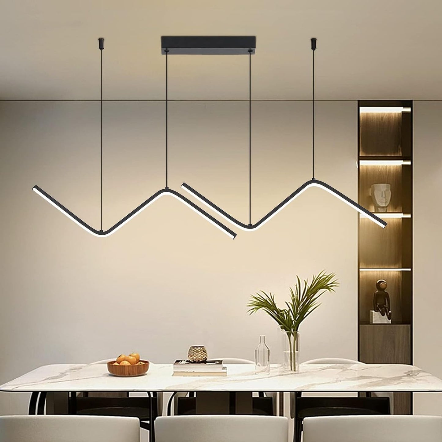 LED Modern Linear Pendant Lights, Dimmable LED Hanging Chandelier Fit Dining Room Kitchen Island, 3000K-6000K with Remote Contro Bright Light Fixture (Black, 47.2IN)