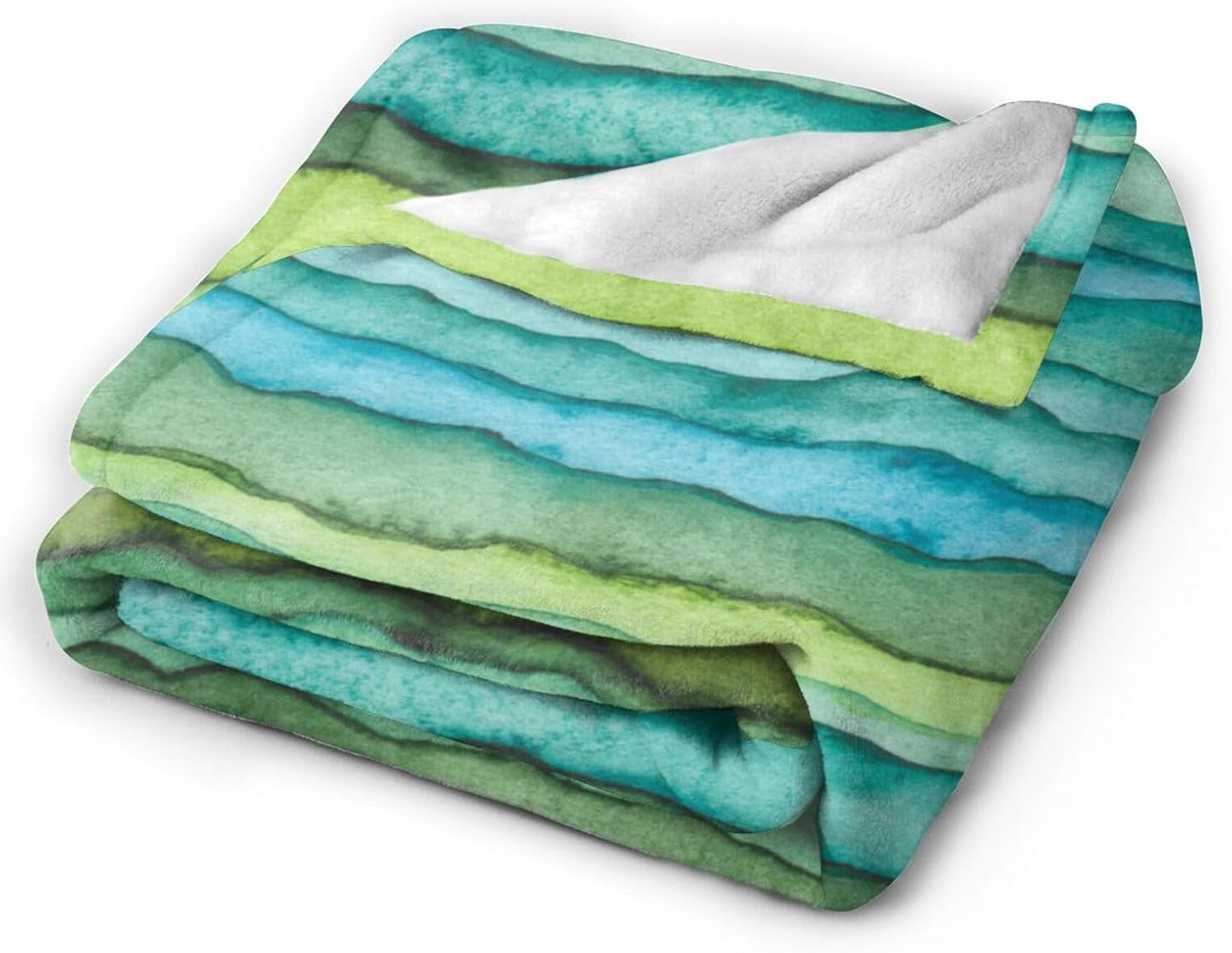 HGOD DESIGNS Watercolor Stripped Waves Blanket for Women, Lightweight Soft Fleece Flannel Throw Blanket Blue and Green Sofa Couch Living Room 40x50 Inch