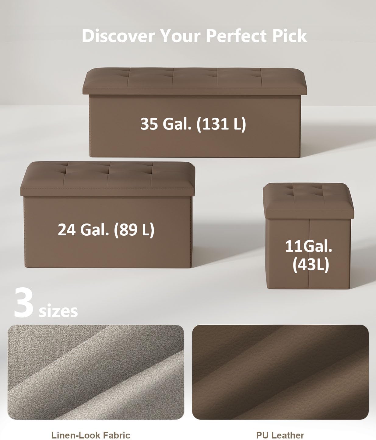 15 Inches Small Folding Storage Ottoman Cube, Storage Footrest, Foot Rest Stool, for Living Room, Bedroom, Dorm, Hallway, Entryway, Brown