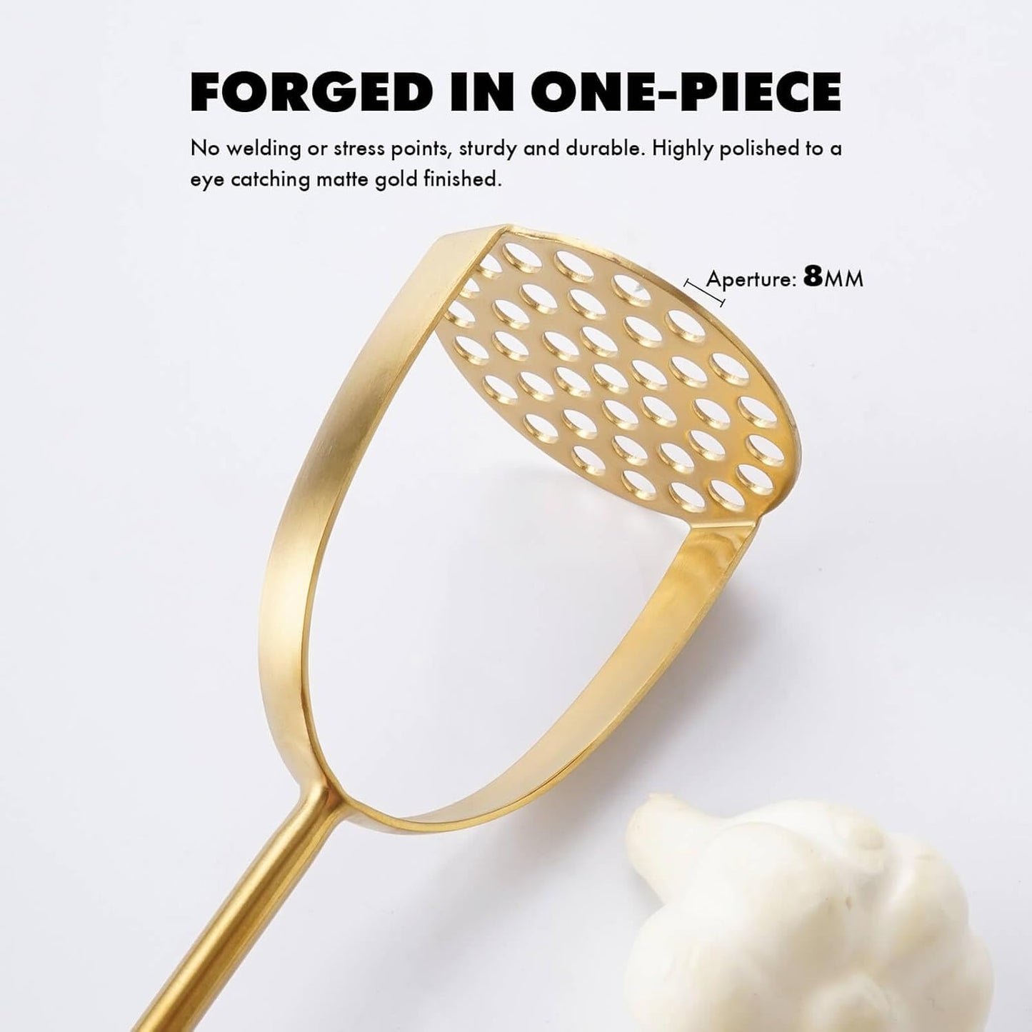 Gold Kitchen Utensils Set, 12 PCS Brass Matte Serving Utensils, 18/10 Stainless Steel All Metal Cooking Tools - Potato Masher, Tongs, Meat Fork, Spatula, Turner, Ladle, Skimmer, Spaghetti Spoon Set