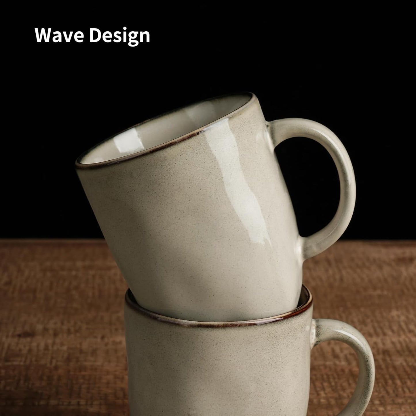 famiware Coffee Mugs Set of 4, Ocean Square 13oz Coffee Cup Set with Handle for Cocoa, Milk, Hot Chocolate, Tea, Water, Stoneware Cups for Kitchen, Microwave and Dishwasher Safe, Light khaki