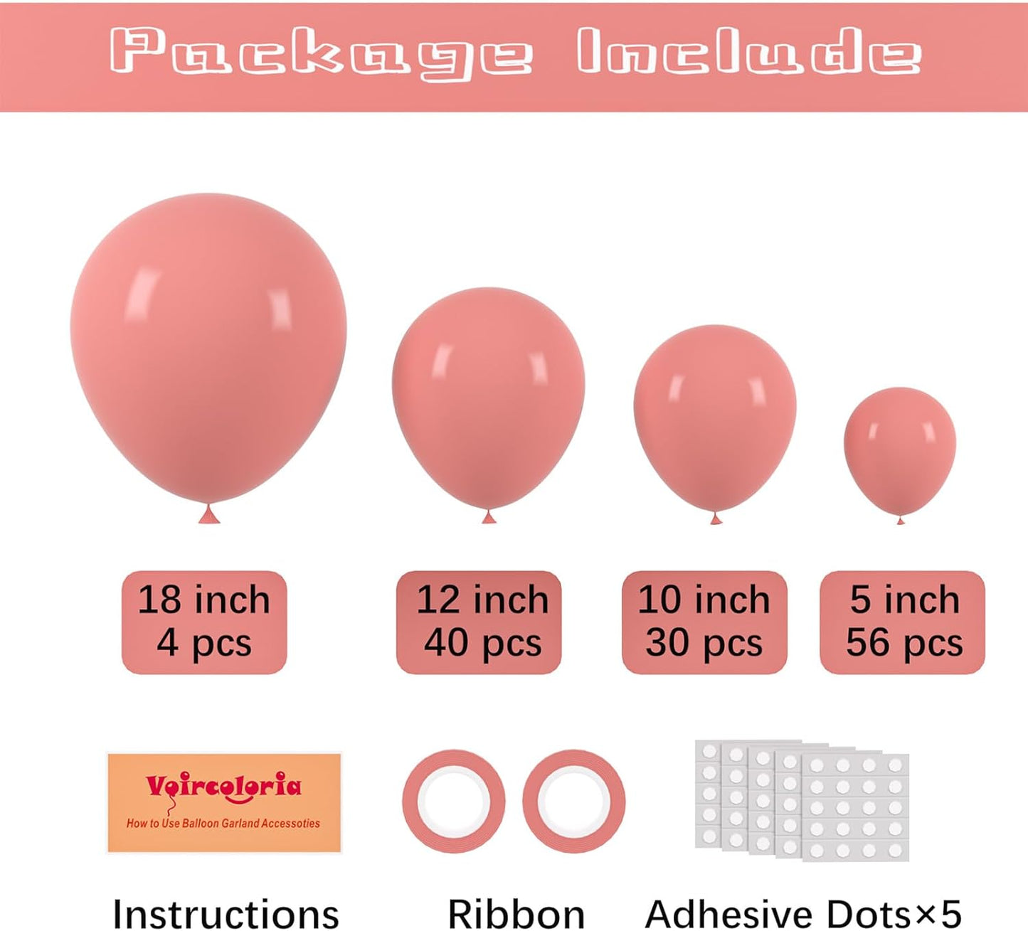 130pcs Retro Pink Balloons Different Sizes 18" 12" 10" 5" Blush Pink Latex Balloon Garland Arch Kit for Birthday Baby Shower Valentine's Day Wedding Anniversary Party Decorations