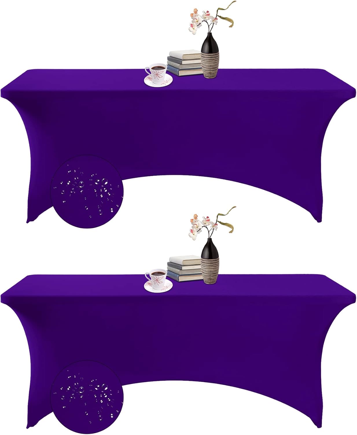 2Pack Spandex Waterproof Table Covers 6ft，Spandex 6ft Waterproof Table Cover for Party,Wedding, Banquet, and Events(Purple)