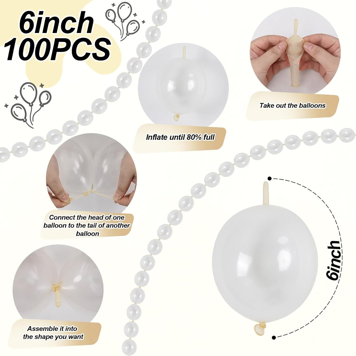 Clear Quick Link Balloons, 100PCS 6 Inch Small Bubble Linking Balloons for Making Balloon Wall Heart Arch, Tails Balloon for Wedding Birthday Baby Shower Engagement Graduation Party Decorations
