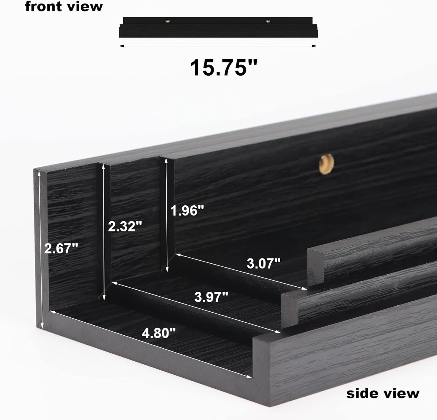 Giftgarden 16 Inch Black Floating Shelves for Wall Mount, Woodgrain Wall Shelf Ledge for Bathroom Bedroom Kitchen Living Room Office Storage, Set of 3 Different Sizes