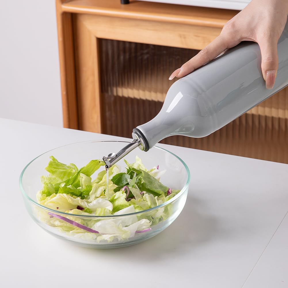 Sweejar Large Ceramic Olive Oil Dispenser Bottle, Opaque Oil Cruet Protects Oil to Reduce Oxidation, Suitable for Storage Oil, Vinegar, Soy Sauce & Other Liquids, Pack of 1, 24 Fl Oz (Gray)