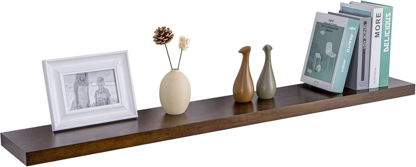 48 Inch Fireplace Mantel - 8 Inch Deep Rustic Premium Solid Pine Wood Floating Shelf - Farmhouse Wall Mounted Display Shelf - Heavy-Duty Metal Bracket - 48"W x 8"D - Set of 1 - American Walnut Color