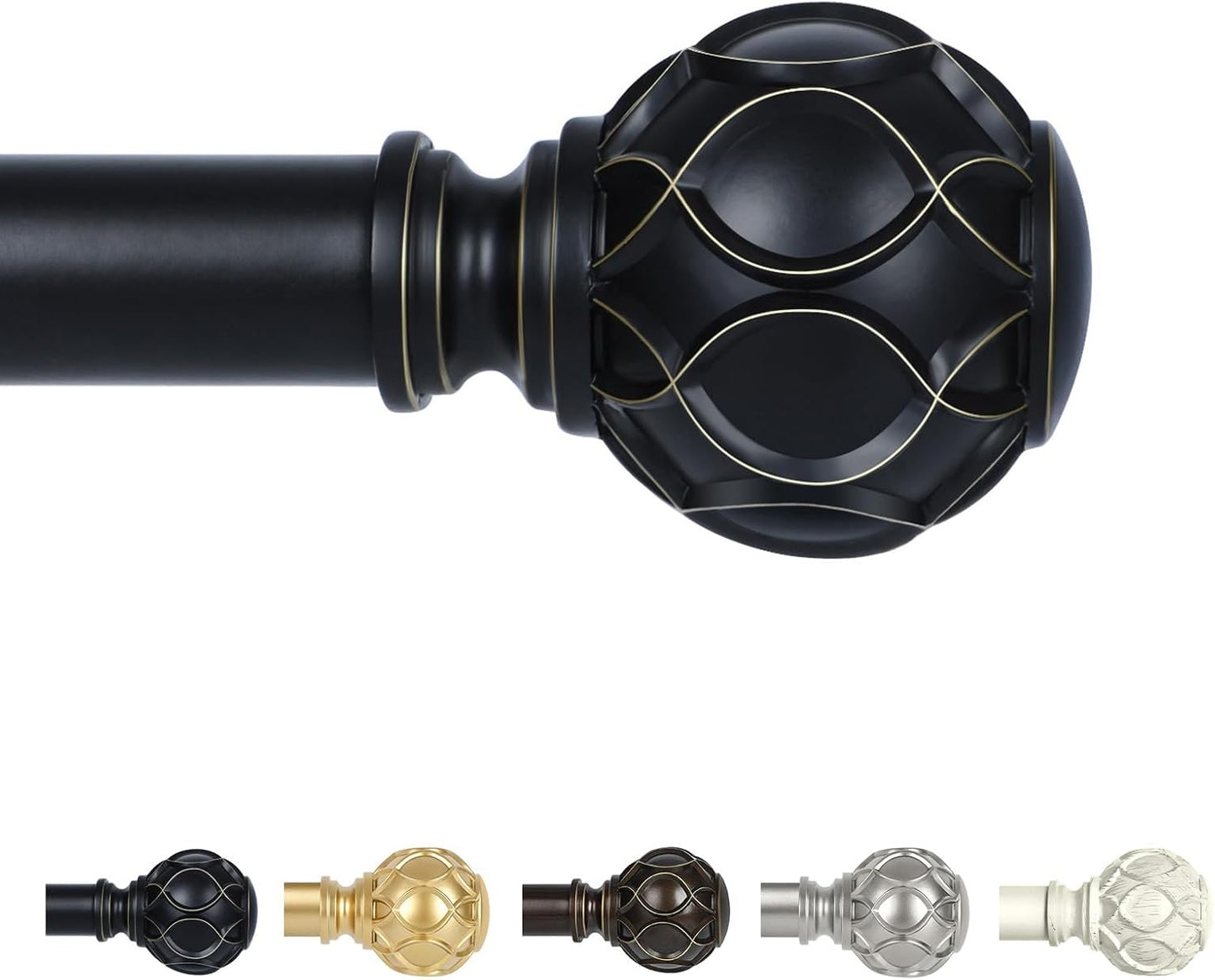 Black Adjustable Curtain Rods for Windows:18-45" Farmhouse Heavy Duty Curtain Rod for Bedroom Living Room,Boho Decorative Rustic Drapery Rods with Vintage Coastal Texture Finial,Matte Black