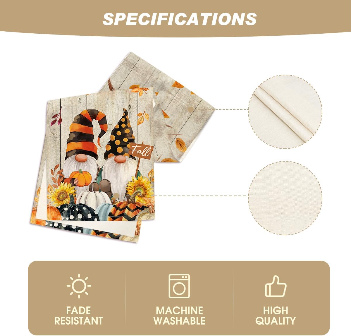 Artoid Mode Wood Gnomes Pumpkins Sunflower Maple Leaves Fall Table Runner, Kitchen Dining Table Decoration for Home Party Decor 13 x 90 Inch