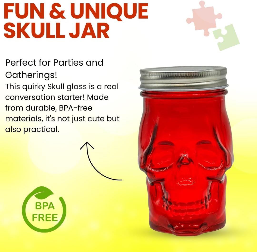 Generic 14 oz Colorful Skull Glass Mason Jar – Mix & Match 7 Vibrant Colors, Large & Durable! (Pink)
