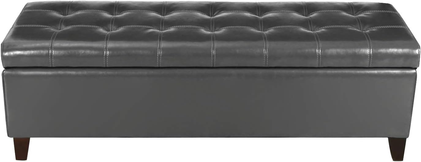 Joveco Storage Ottoman Bench, Tufted Leather 51 Inch Storage Bench for End of Bed Bedroom Living Room (51”, Dark Gray)
