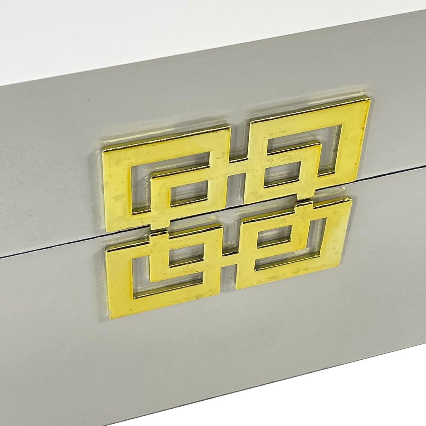 Galt International Large & Small Decorative Storage Box w/Hinged Lid - Classic Design Wood Decor Boxes with Geometric Opening Clasp - Home & Office Storage - Set of 2 (White + Gold)