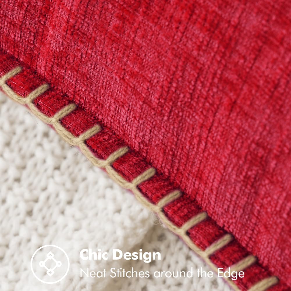 MIULEE Pack of 2 Christmas Pillow Covers 18x18 Inch Red Farmhouse Decorative Throw Pillow Covers with Stitched Edge Soft Chenille Solid Dyed Couch Pillow Covers for Sofa Bed Living Room