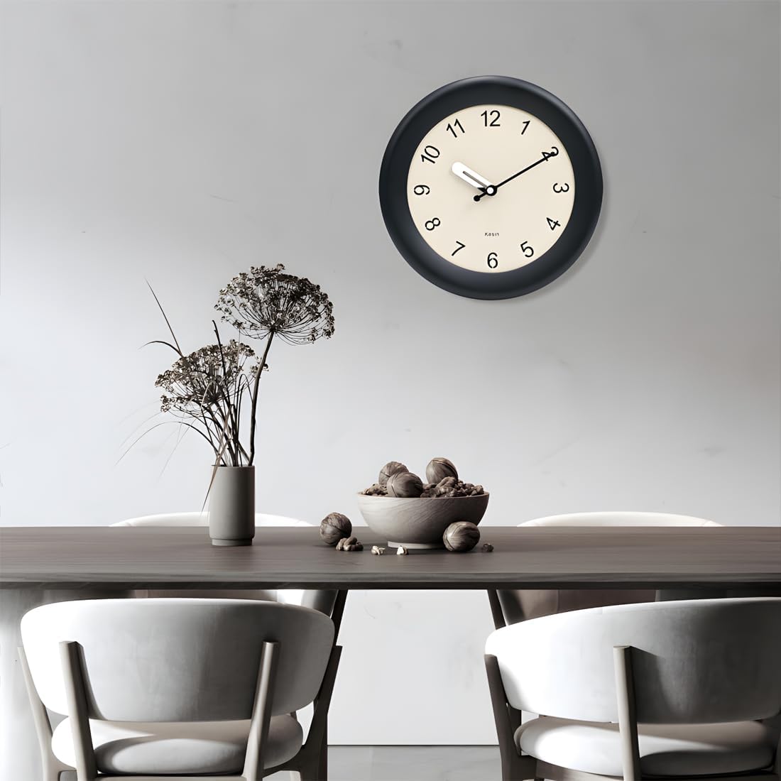 Kesin Wooden Wall Clock 12 Inch Silent Non Ticking Wall Clocks Battery Operated Simple Modern Small Analog Clocks Decorative for Kitchen, Living Room, Home,Bedroom, Office (Black)