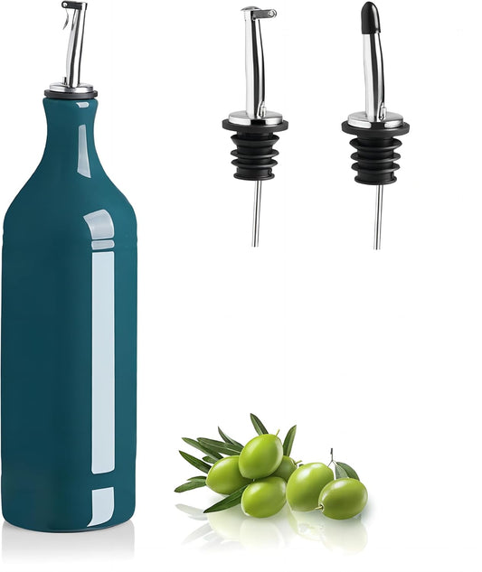 Sweejar Large Ceramic Olive Oil Dispenser Bottle, Opaque Oil Cruet Protects Oil to Reduce Oxidation, Suitable for Storage Oil, Vinegar, Soy Sauce & Other Liquids, Pack of 1, 24 Fl Oz (Teal Green)