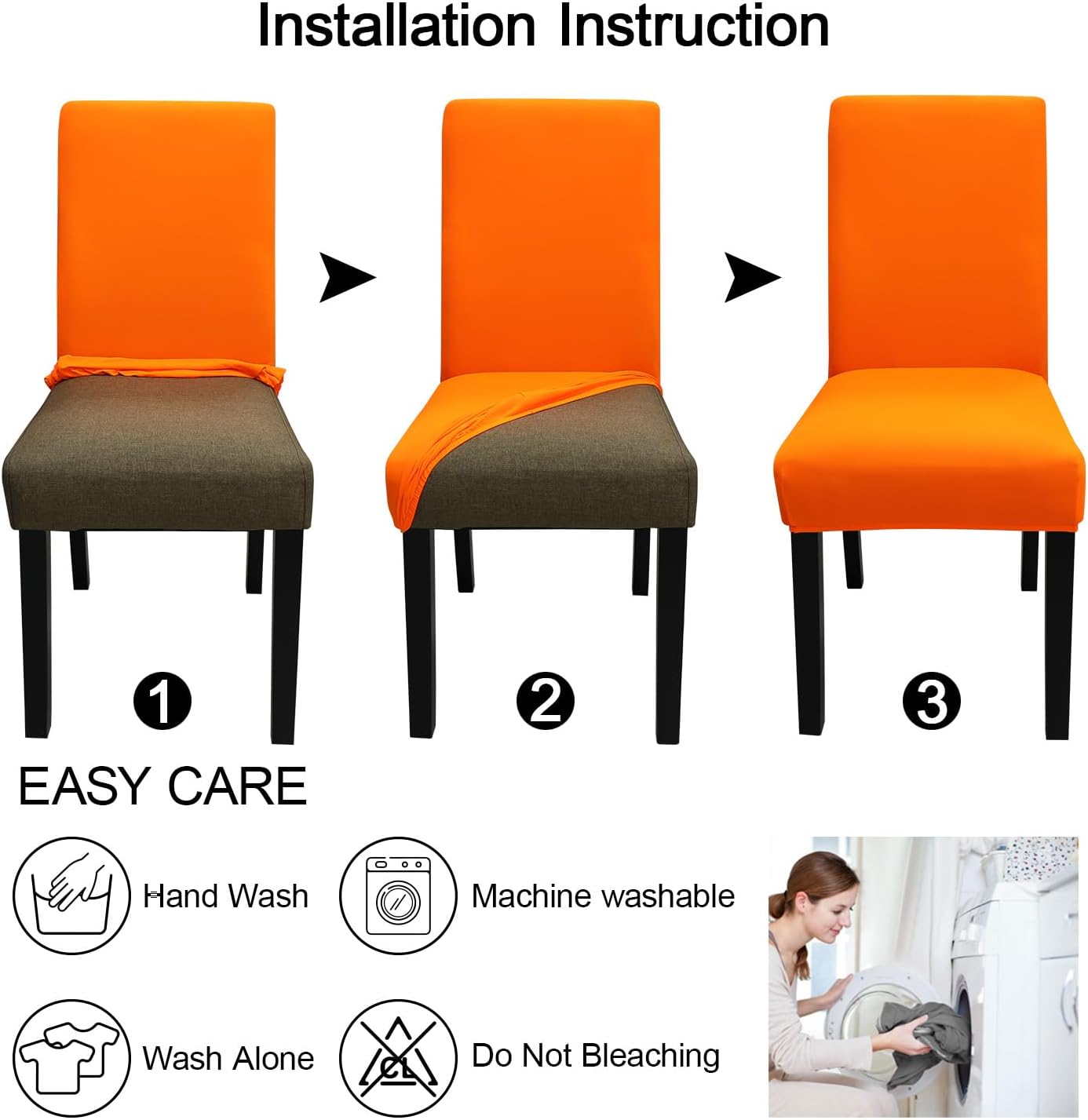 JQinHome Dining Chair Slipcover, High Stretch Removable Washable Chair Seat Protector Cover Set of 2,Chair Covers for Halloween Dining Room, Kitchen,Home Party,Wedding Ceremony(Orange, 2PC)