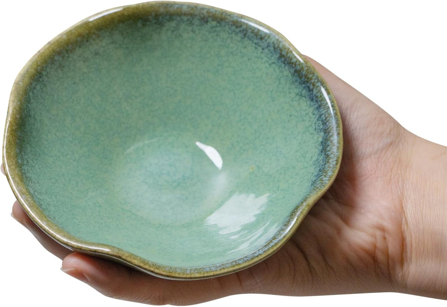 4.72" Small Decorative Bowl, Ceramic Green Key Bowls for Entryway Table, Jewelry Dish, Trinket Holder, Offering Bowl, Potpourri Bowl, Vintage Home Decor with Unique Irregular Rim