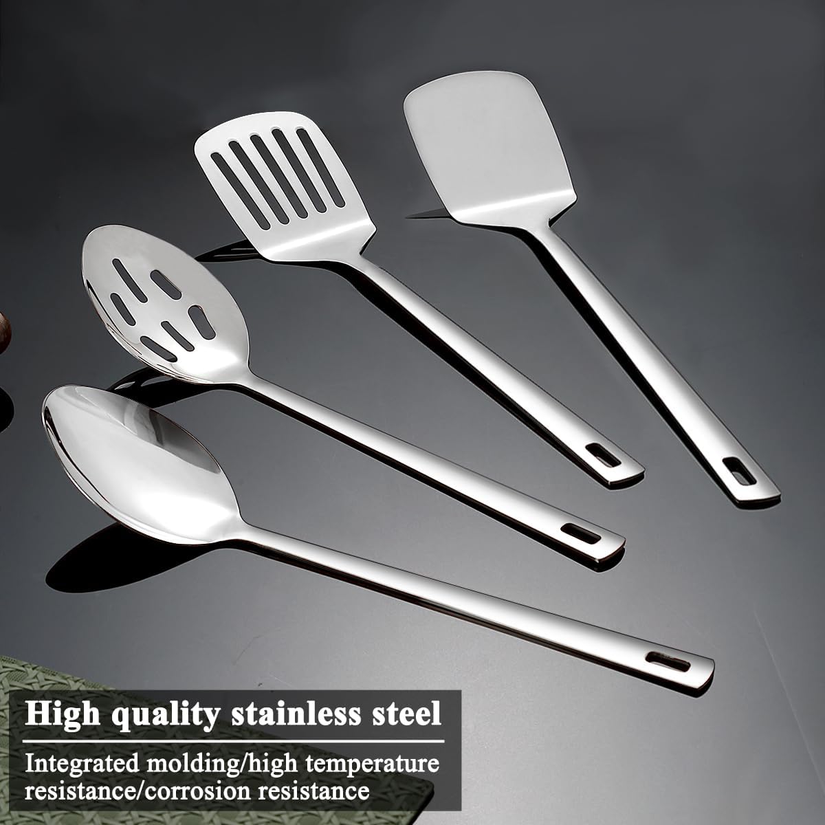 Homquen Stainless Steel Kitchen Utensils Set 4pcs, Cooking Utensils Set, Kitchen Tools Spatulas Set, Cooking Spoons, Home Essentials Kitchen Gadgets Accessories