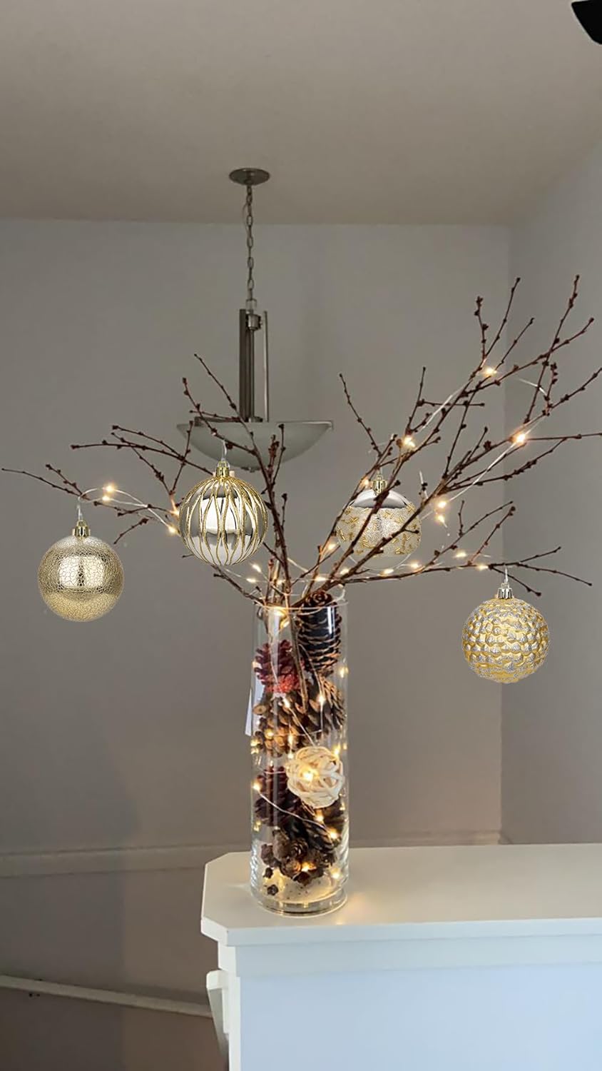 92ct Christmas Tree Decoration Set Christmas Ball Ornaments with Srtings Shatterproof Christmas Baubles for Christmas Holiday Wreath Garland Party Decoration, Gold-Silver