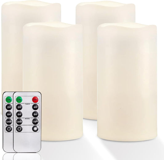 Homemory 6" x 4" Large Waterproof Outdoor Flameless Candles with Remote Control and Timer, Battery Operated Flickering LED Pillar Candles for Indoor Outdoor Lanterns, Porch, Long Lasting, Set of 4