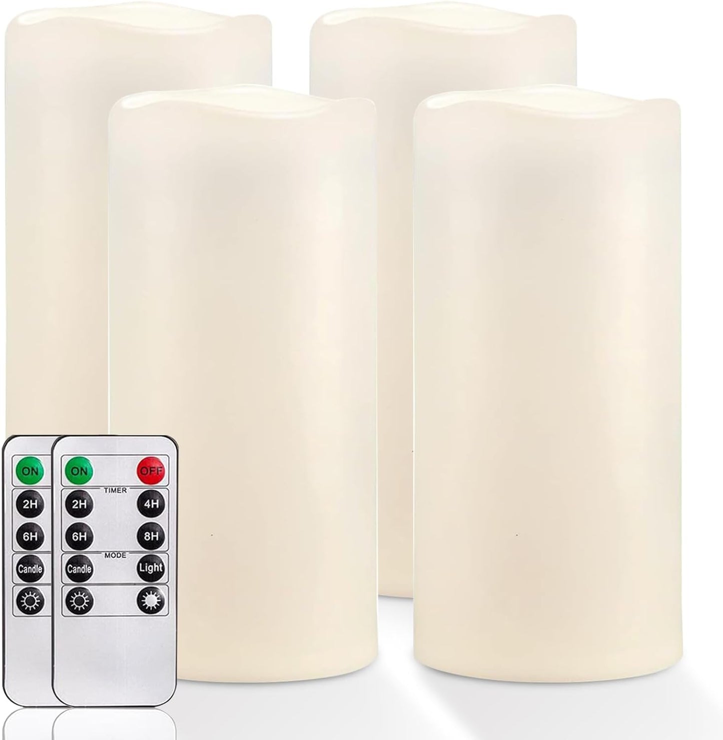 Homemory 4" x 8" Large Waterproof Outdoor Flameless Candles with Remote Control and Timer, Battery Operated Flickering LED Pillar Candles for Indoor Outdoor Lanterns, Porch, Long Lasting, Set of 4