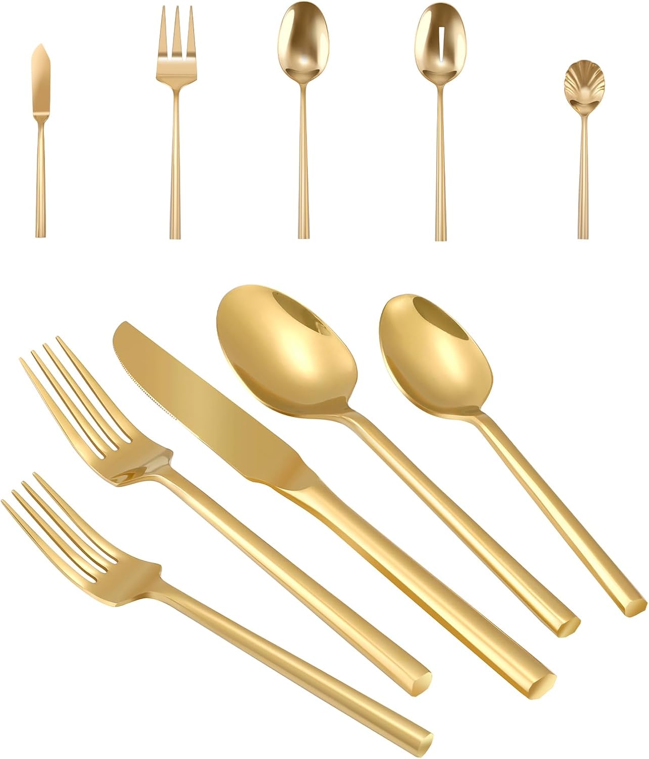 Silverware 45-Piece Gold Flatware Set with Serving Utensils Stainless Steel Thick Heavy Mirror Polished Cutlery Set for Wedding Hotel Restaurant, Service for 8