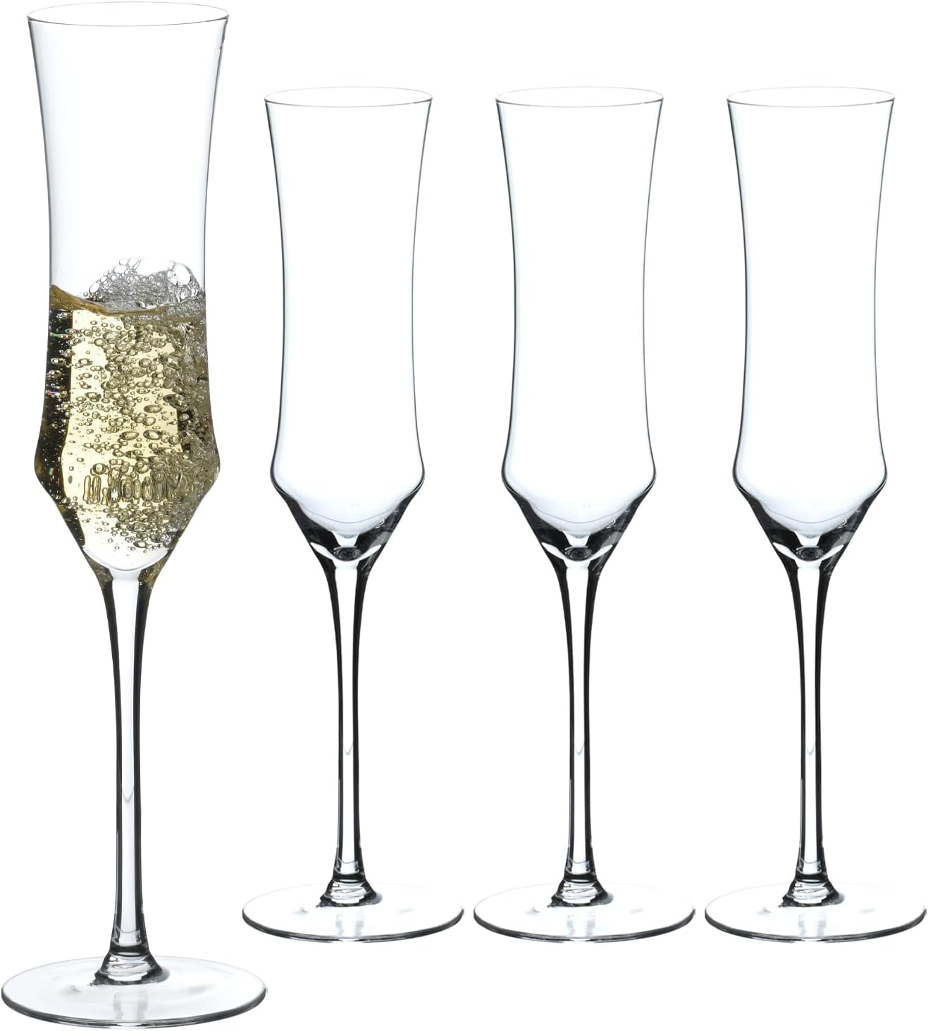 Hand Blown Crystal Champagne Flutes, Sparkling Champagne Glasses Set of 4, 7 oz