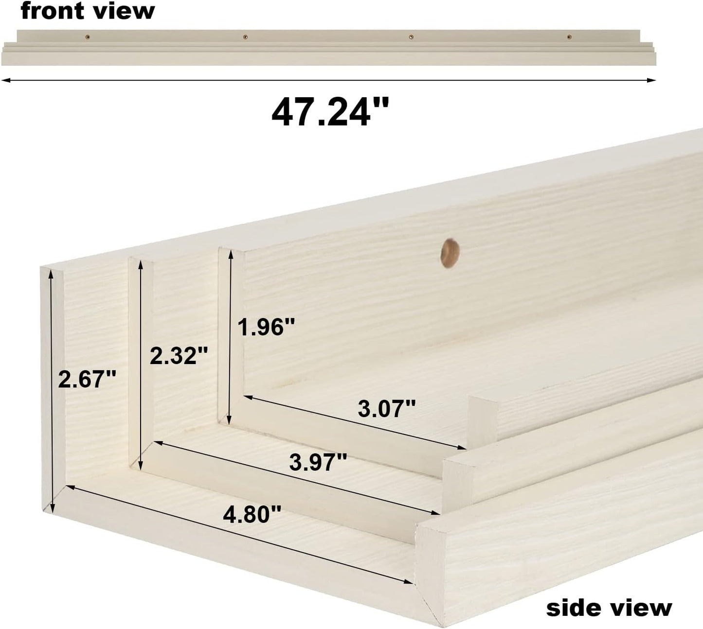 Giftgarden 47 Inch Floating Shelves for Wall Creamy White Beige Wood-Grain, Long Picture Ledge Large Wooden Photo Shelf for Living Room Bedroom Nursery Office, Set of 3 Different Sizes