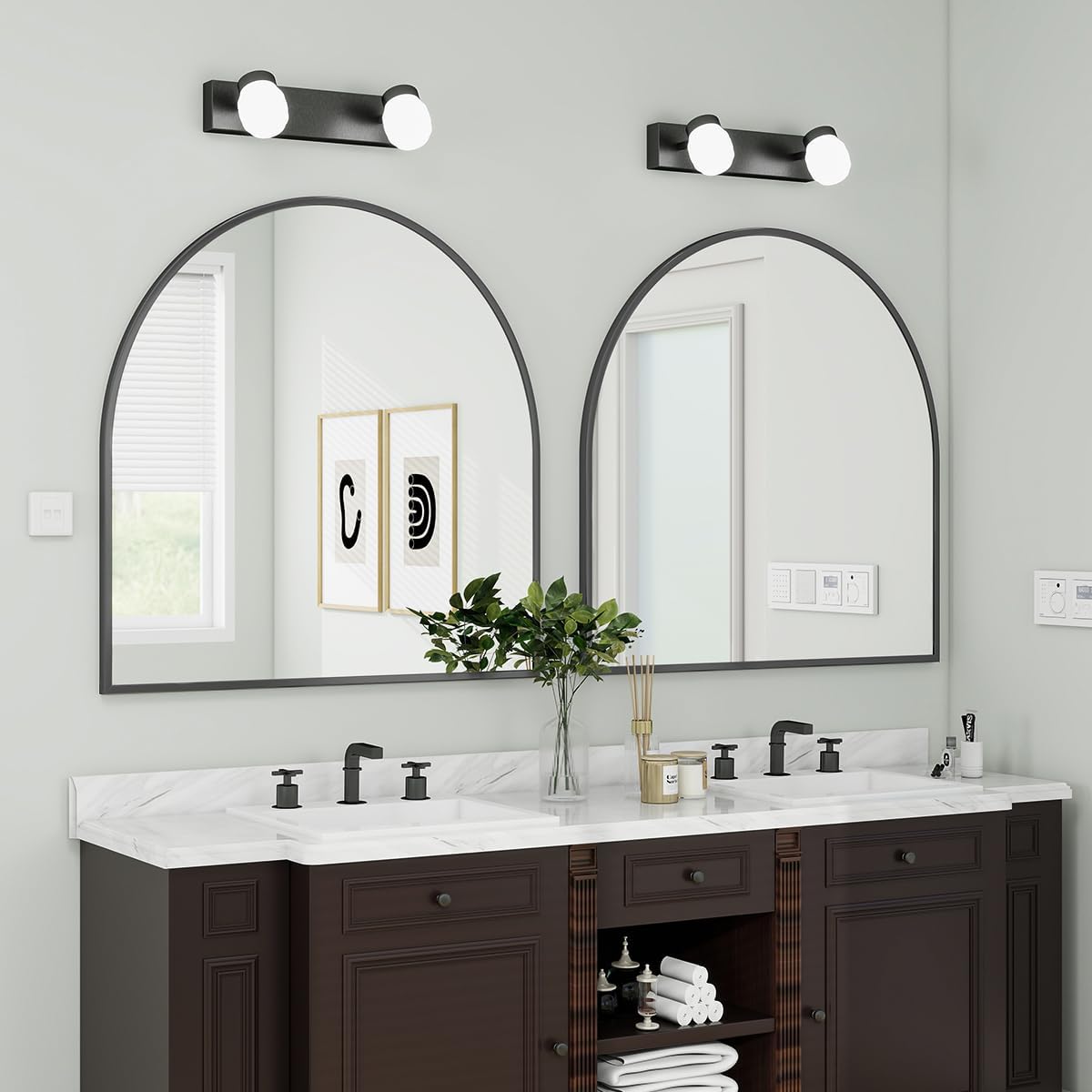 BEAUTYPEAK 31"x32" Arch Bathroom Mirror, Wall Mounted Vanity Metal Frame Mirror for Bedroom, Entryway, Living Room, Black