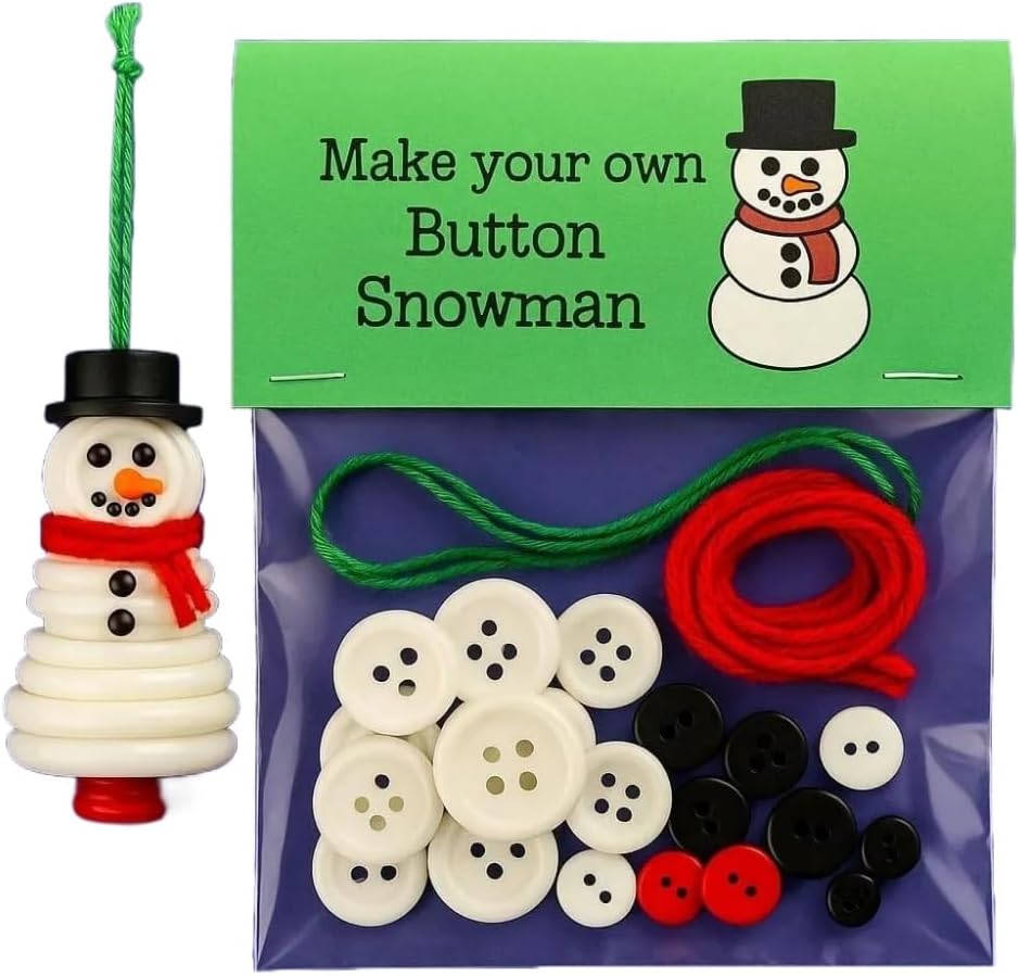DIY Christmas Button Ornament Making Set - Snowman/Santa/Angel, Fun Holiday Craft Kit for All Ages, Ideal Xmas Tree Hanging Decor & Festive Gifts (6pcs-A)