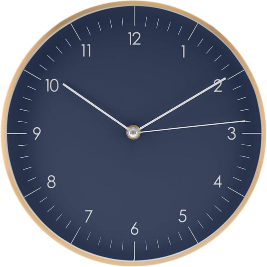 LUUK LIFESTYLE Modern Quartz Wall Clock with Silent Movement, Scandinavian Design, Kitchen and Living Room Clock, Gift idea, Trendy Home Decor, 10 inch, in Dark Blue and Gold