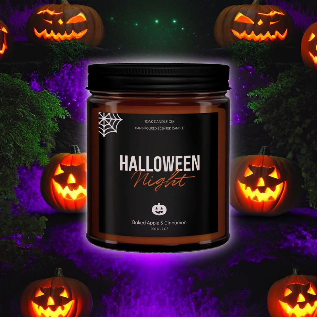 1OAK Halloween Candles Scented - 7oz, Baked Apple Cinnamon - Spooky Candles - Gothic Décor Decorations - Halloween Gifts for Women, Men - Horror Candle