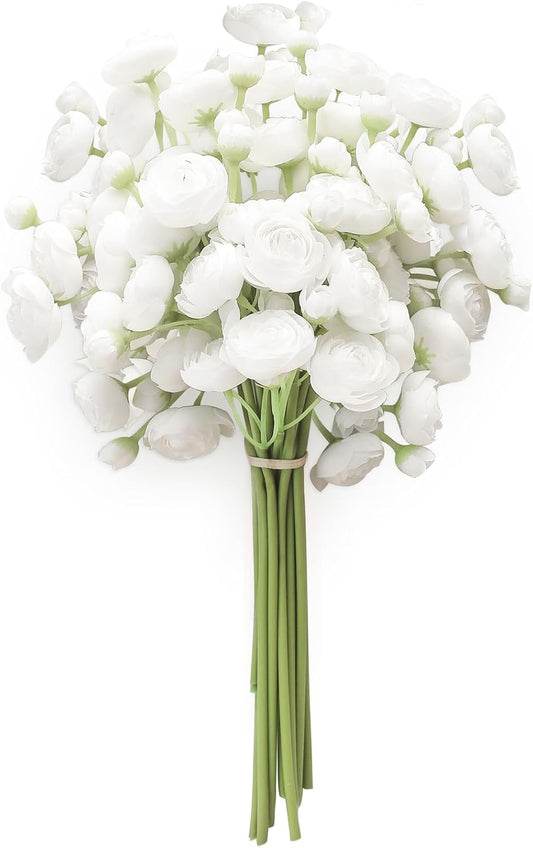 Floroom Ranunculus Artificial Flowers 18 Pcs White Faux Silk Mini Ranunculus Bulk Fake Wedding Filler Flowers for DIY Bouquets, Centerpieces, Bridal Shower Decorations & Arrangements
