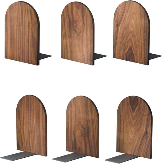 Large Bookend Hold Heavy Books- 7x4x5in 3 Pack Wood Bookends for Heavy Books Heavy Duty Walnut Book Ends for Men Wood Bookends for Office Desk Non-Skid