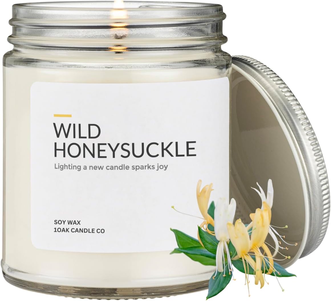 1OAK Soy Wax Scented Candles (Wild Honeysuckle) - Long Burning Premium Hand-Poured (7oz.)