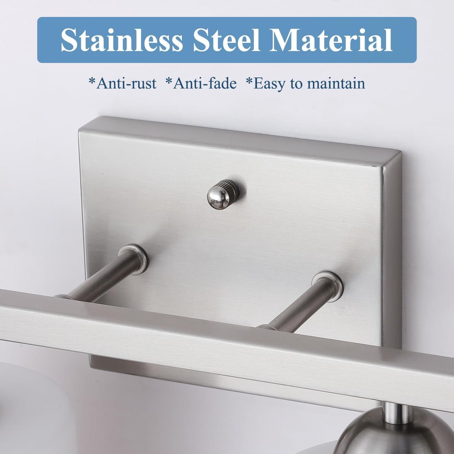 Stainless Steel Milk Glass Vanity Lights for Bathroom, 2 Light Brushed Nickel Bathroom Light Fixtures Over Mirror, Ceramic E26 Sockets Wall Mounted