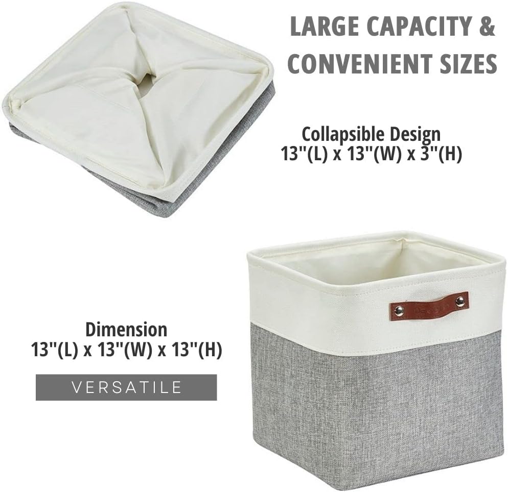 DECOMOMO 13 Inch Cube Storage Bins, Fabric Storage Cube, Basket for Kallax Shelves (Grey & White, 4 Pack)