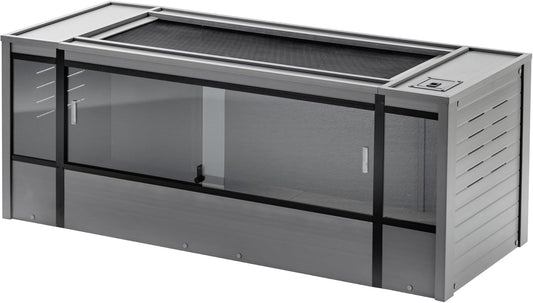 New Age Pet ECOFLEX 60-Inch Mojave Reptile Lounge in Grey- Durable, Moisture-Resistant Wood Plastic Composite Habitat with Vented Side Panels, Removable Sliding Glass Doors & Lock