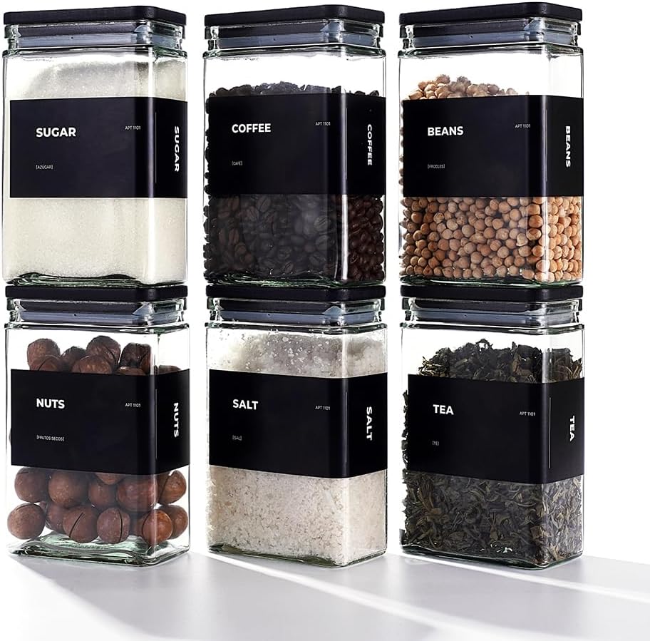 27 oz Glass Storage Jars with Bamboo Lid, set of 6, glass canisters with airtight lids, Clear jars with lids for Cookie, Candy, Tea, Coffee Bean and Rice, Black