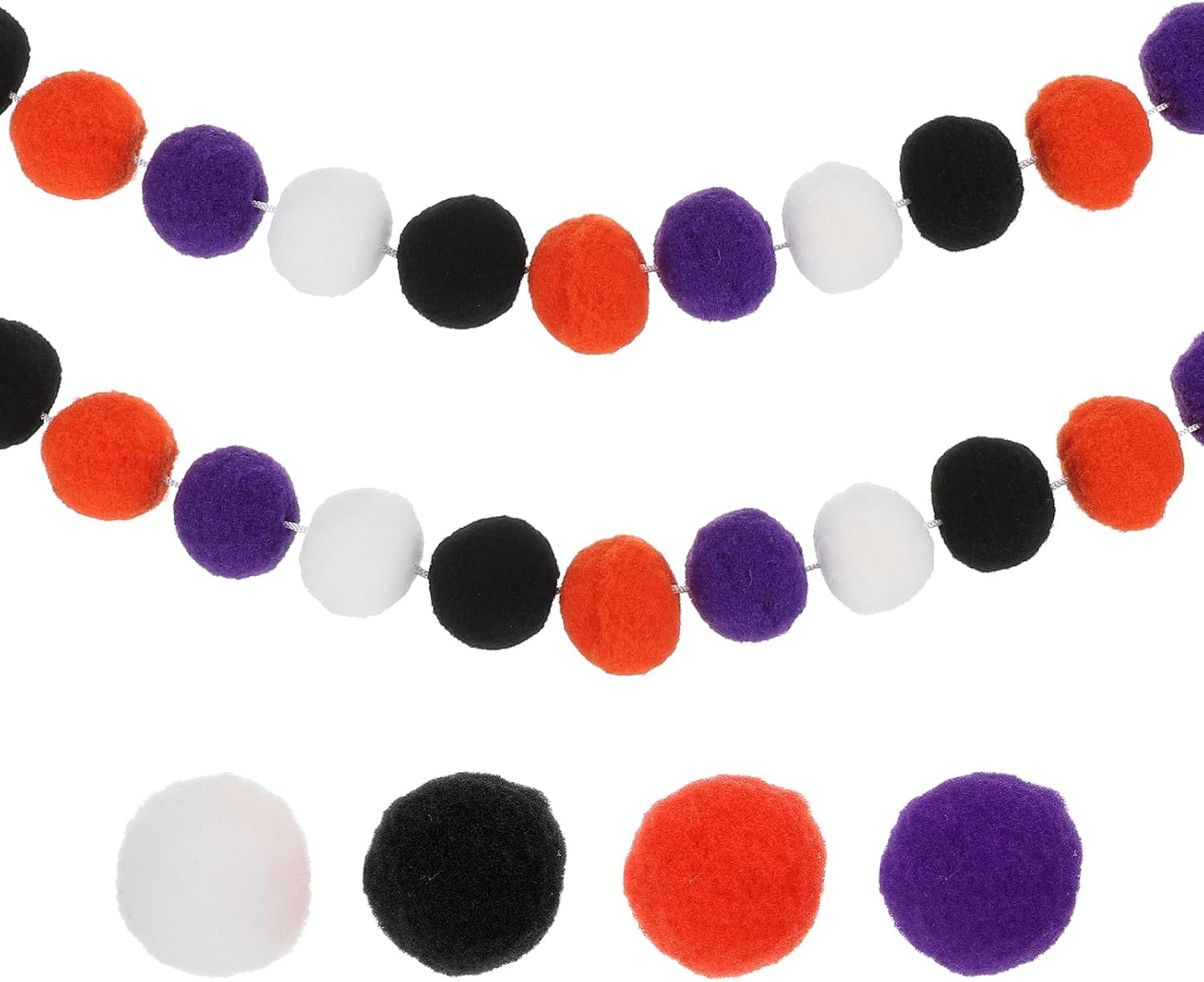 PATIKIL 13Ft Pom Pom Garland Decorations, 2Pcs Colorful Felt Ball Garland Banner Cute Rainbow Pompom Hanging Decorations for Tree Ornaments Homes Decor, Orange/Black/Purple/White