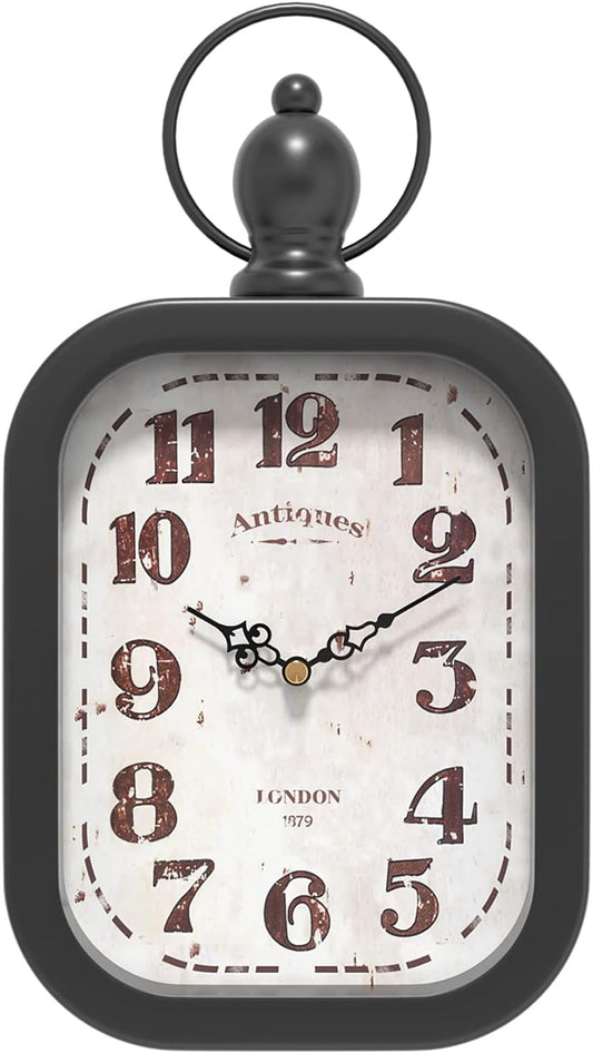 Menterry Small Retro Rectangle Wall Clock, Black Antique Vintage Style Decor Wall Clocks for Farmhouse,Bedroom,Kitchen,Bathroom (11" H x 6.1" W)