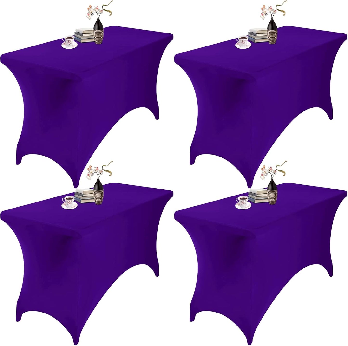 4Pack Spandex Waterproof Table Covers 4ft，Spandex 4ft Waterproof Table Cover for Party,Wedding, Banquet, and Events(Purple)