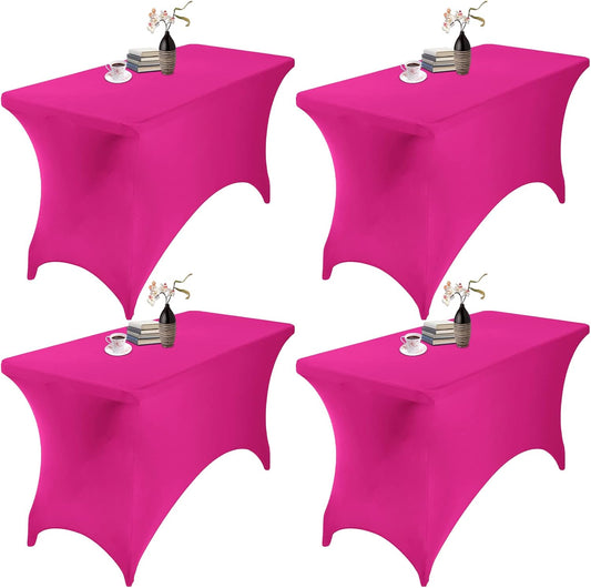 4Pack Spandex Waterproof Table Covers 4ft，Spandex 4ft Waterproof Table Cover for Party,Wedding, Banquet, and Events(Fuchsia)