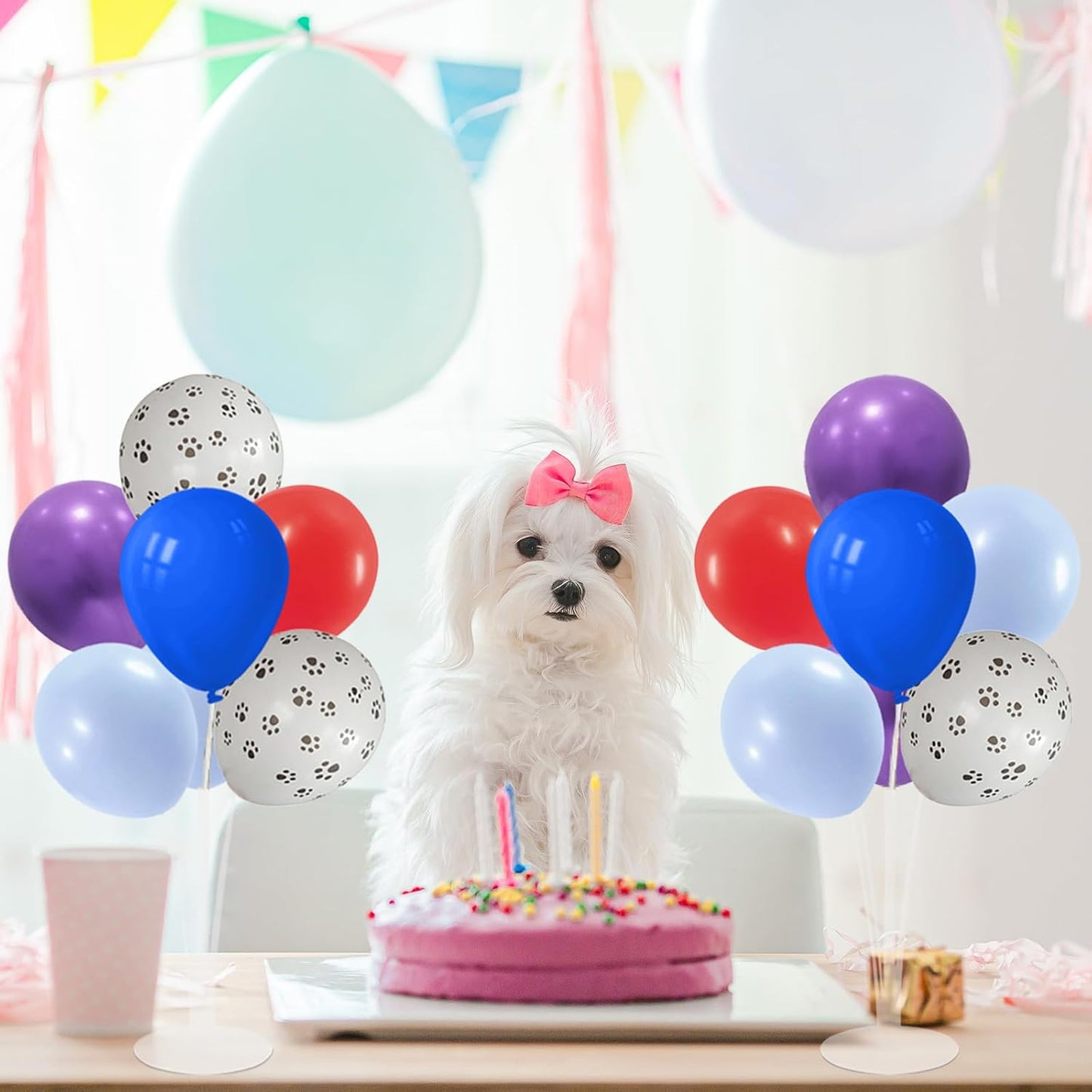 Dog Birthday Party Decorations Balloon Stand Kit with Blue Red and Puppy Paw Balloons (Puppy paw set4)