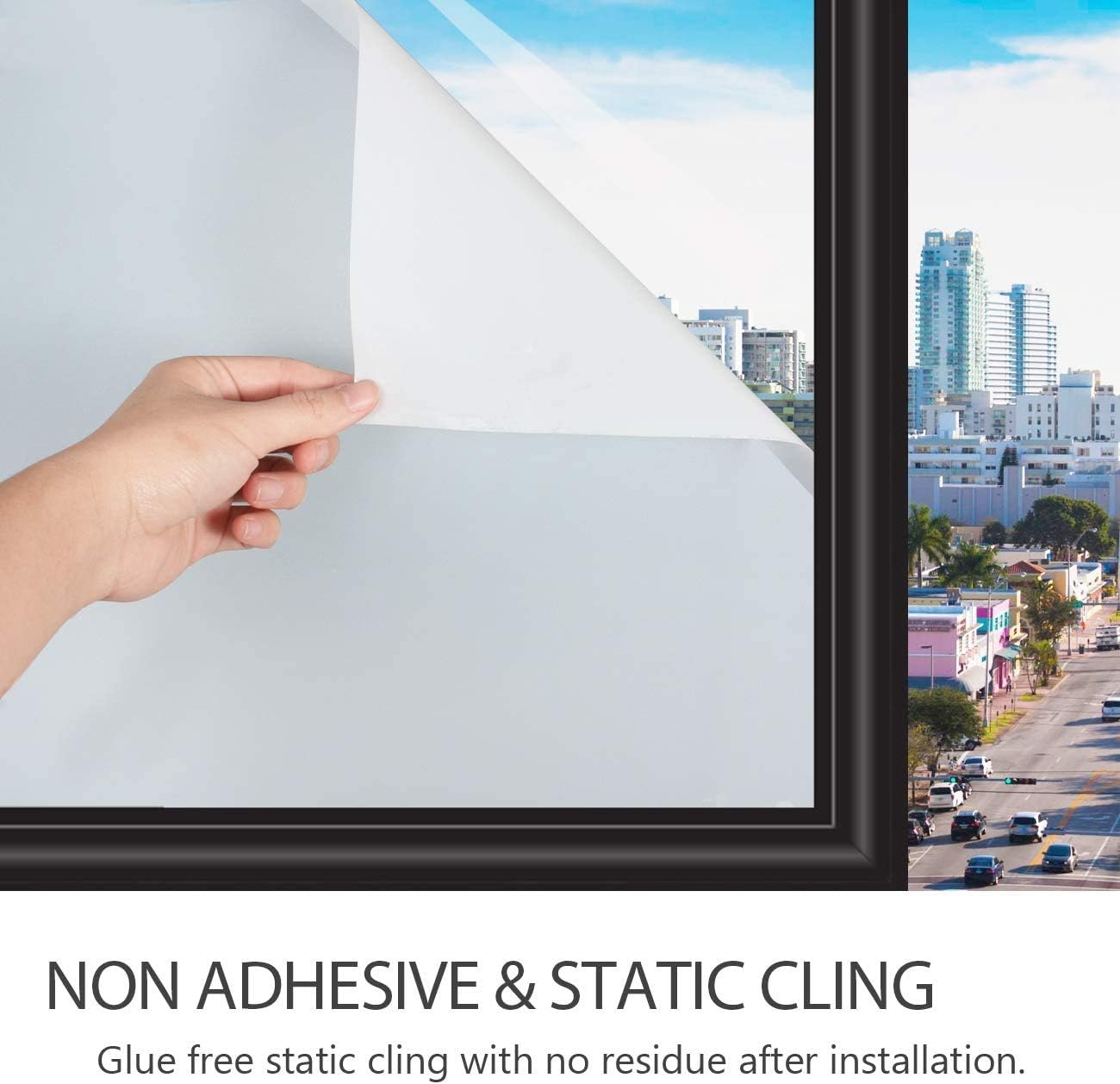 HIDBEA Frosted Window Privacy Film Non-Adhesive, Reusable Window Glass Films Heat Control Self Static Cling Removable Window Stickers for Home Office Living Room (White Frosted, 35.4 Inch x 6.5 Feet)