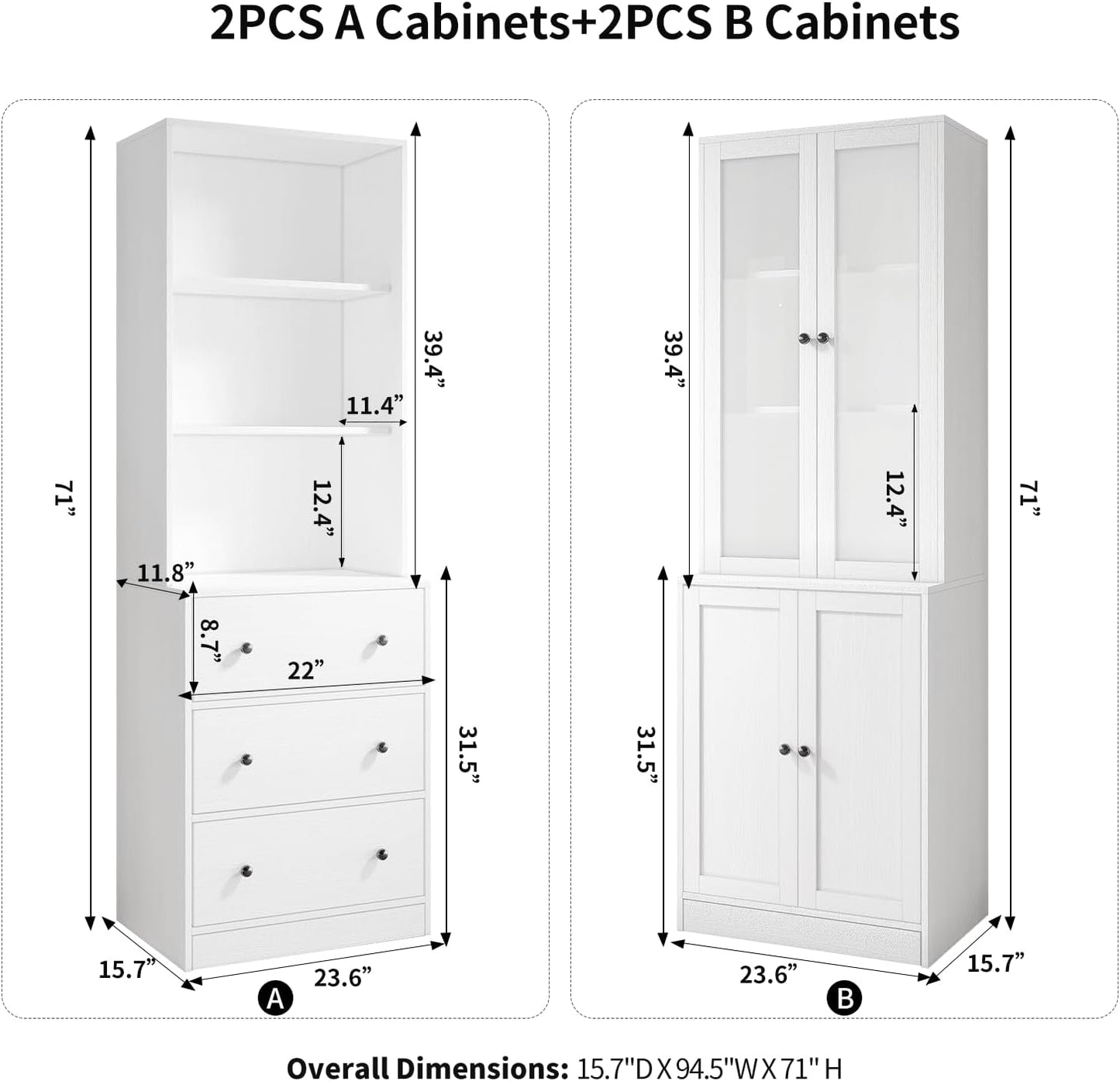 TUSY 71" Bookshelf Bookcase, 3-Tier Modern Bookshelves 3 Large Drawer, Wood Filing Cabinet with Open Storage Shelf, Glass Doors 5-Tier Fixed Storage Shelves for Home Office