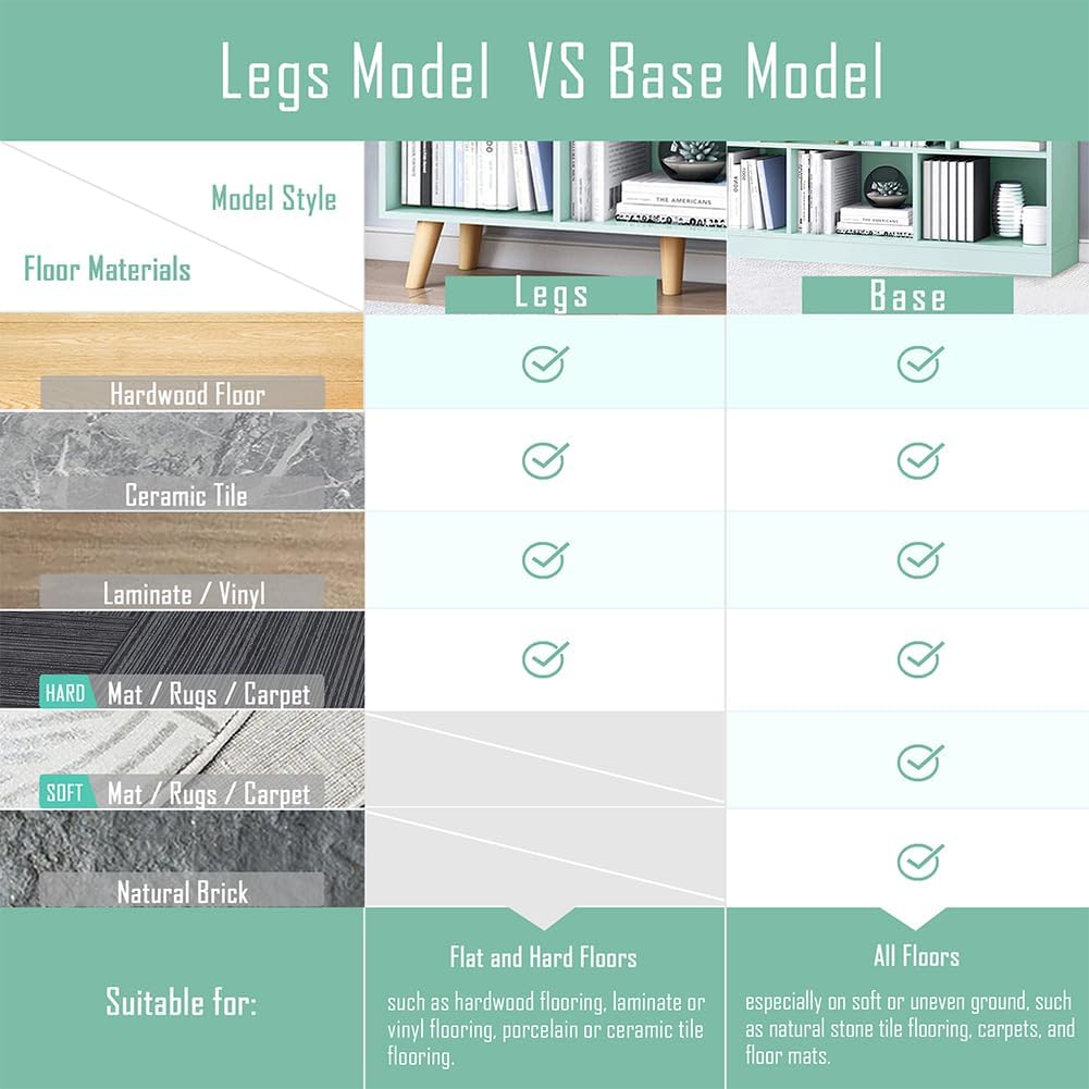 IOTXY Wooden Open Shelf Bookcase - 3-Tier Floor Standing Display Cabinet Rack with Legs, 10 Cubes Bookshelf, Tiffany-Green